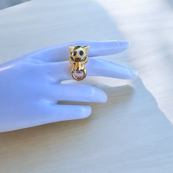 750/ 18k yellow gold green genuine emerald Tiger Eye Ring - Picture 2 of 9